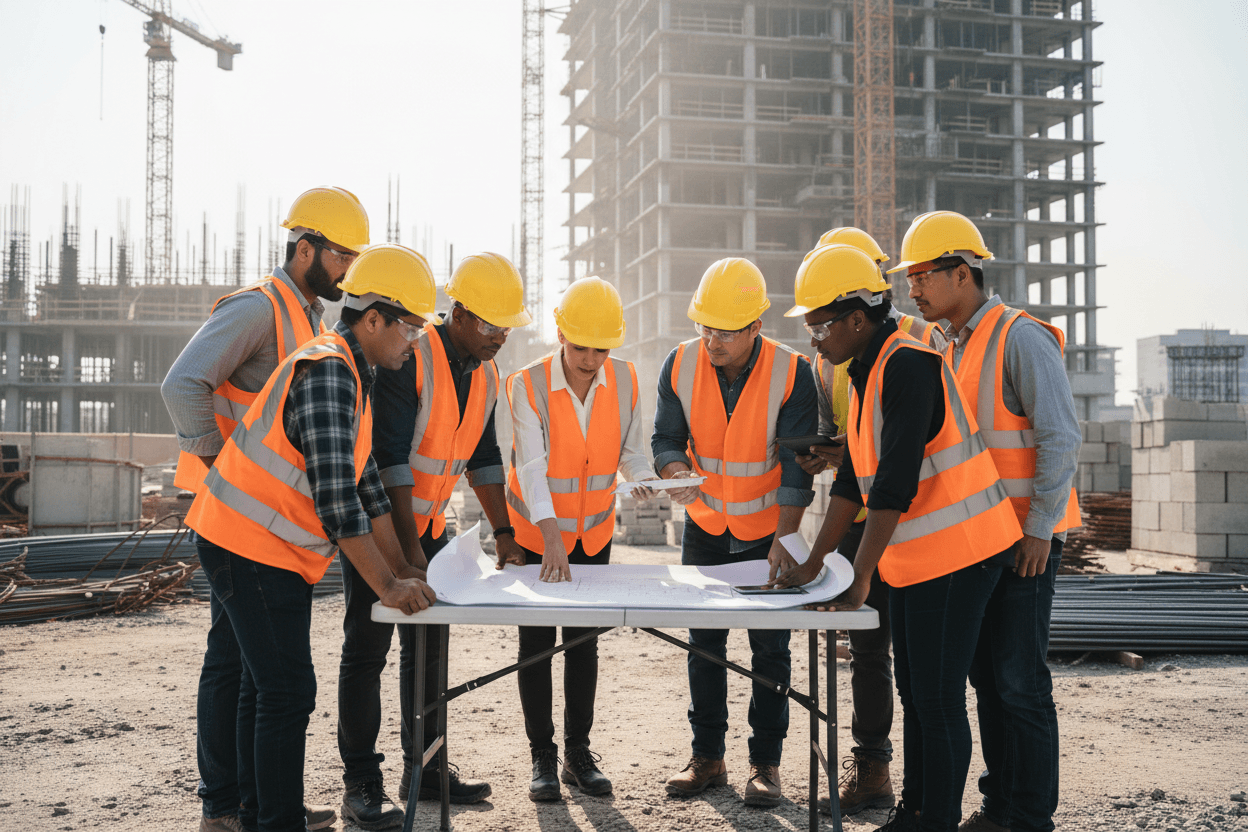 Princeton Construction team collaborating on construction site demonstrating partnership approach