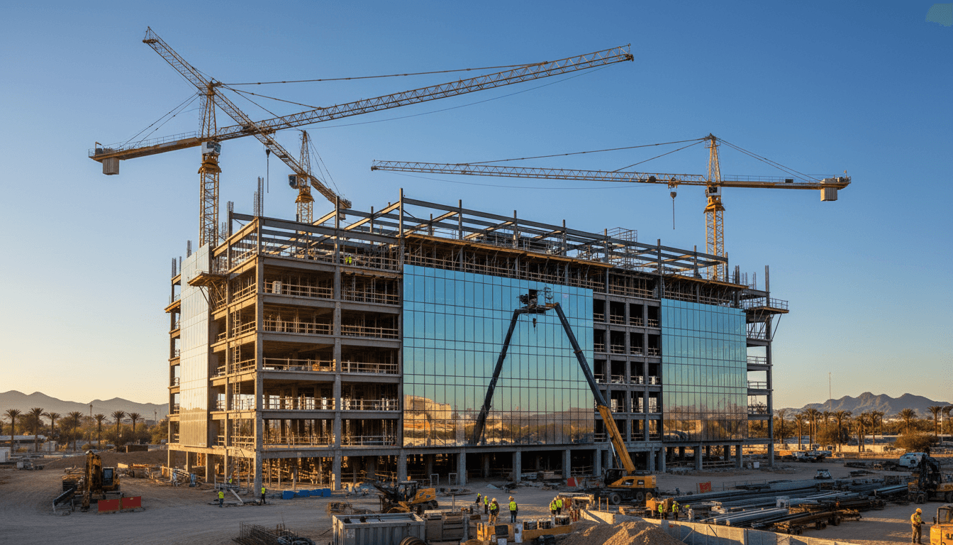 Large-scale commercial construction project in Phoenix showing modern building framework and construction excellence